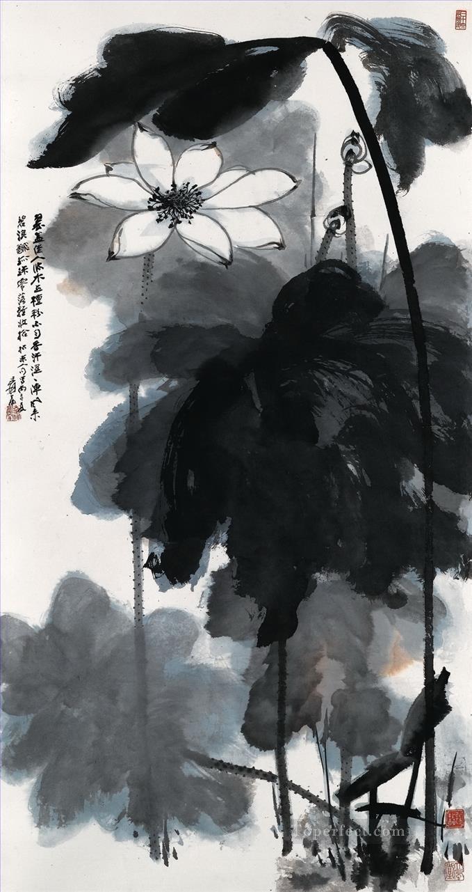 Chang dai chien lotus 5 old China ink Oil Paintings